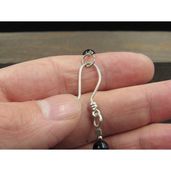 7" Sterling Silver Blue Black And Clear Glass Orbs Bracelet Vintage Elegant - Picture 3 of 5